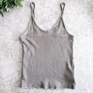 American Eagle Grey Ribbed Spaghetti Strap V Neck Tank Top Size Small